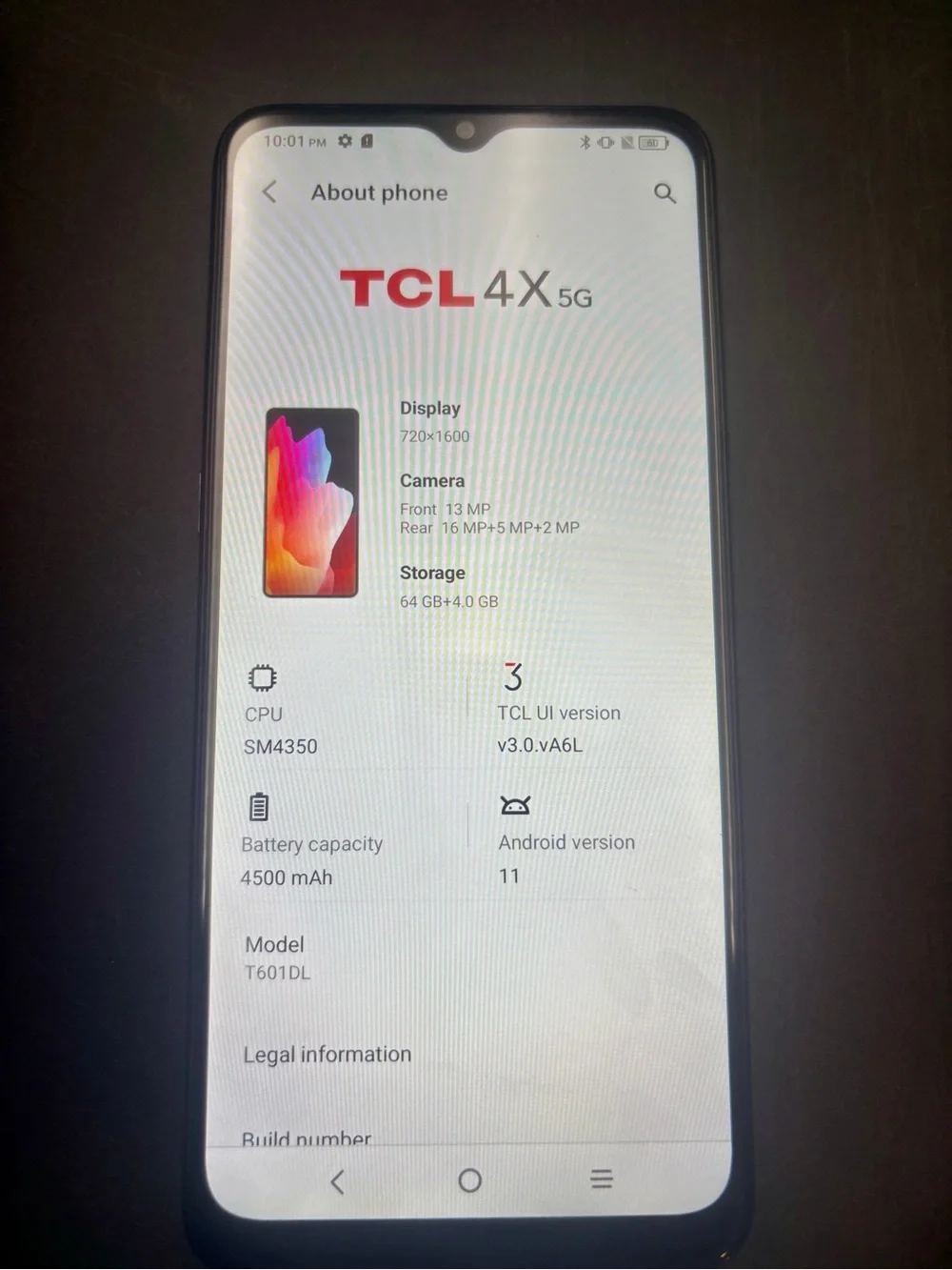TCL 4X 5G - 64GB - Charcoal Gray (AT&T / Cricket) T601DL - Great Condition!